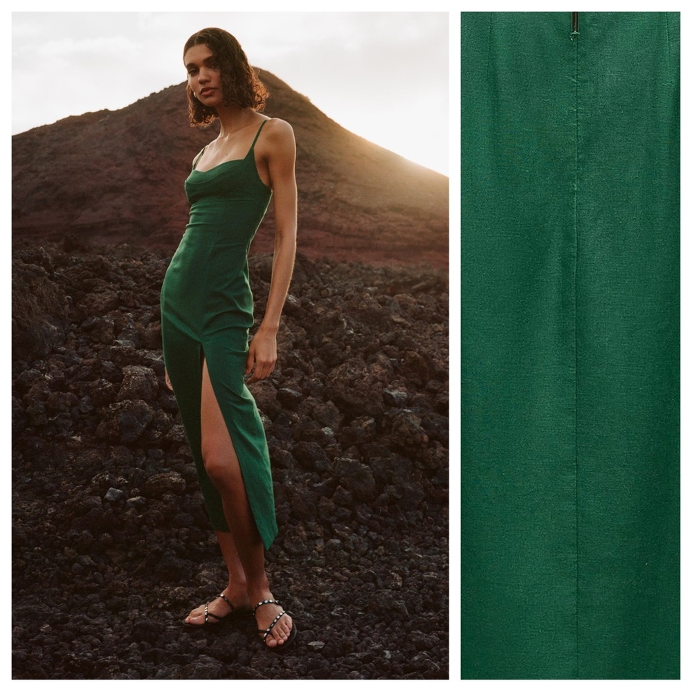 NWT. Zara Green Linen Blend Strappy Midi Dress. Size M. - Picture 2 of 9